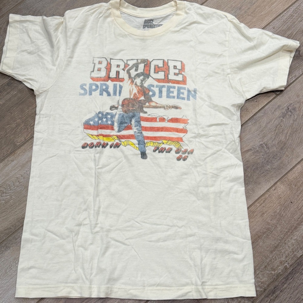Bruce Springsteen Born In The USA Graphic T-Shirt Mens Large Cream Rock Band Tee